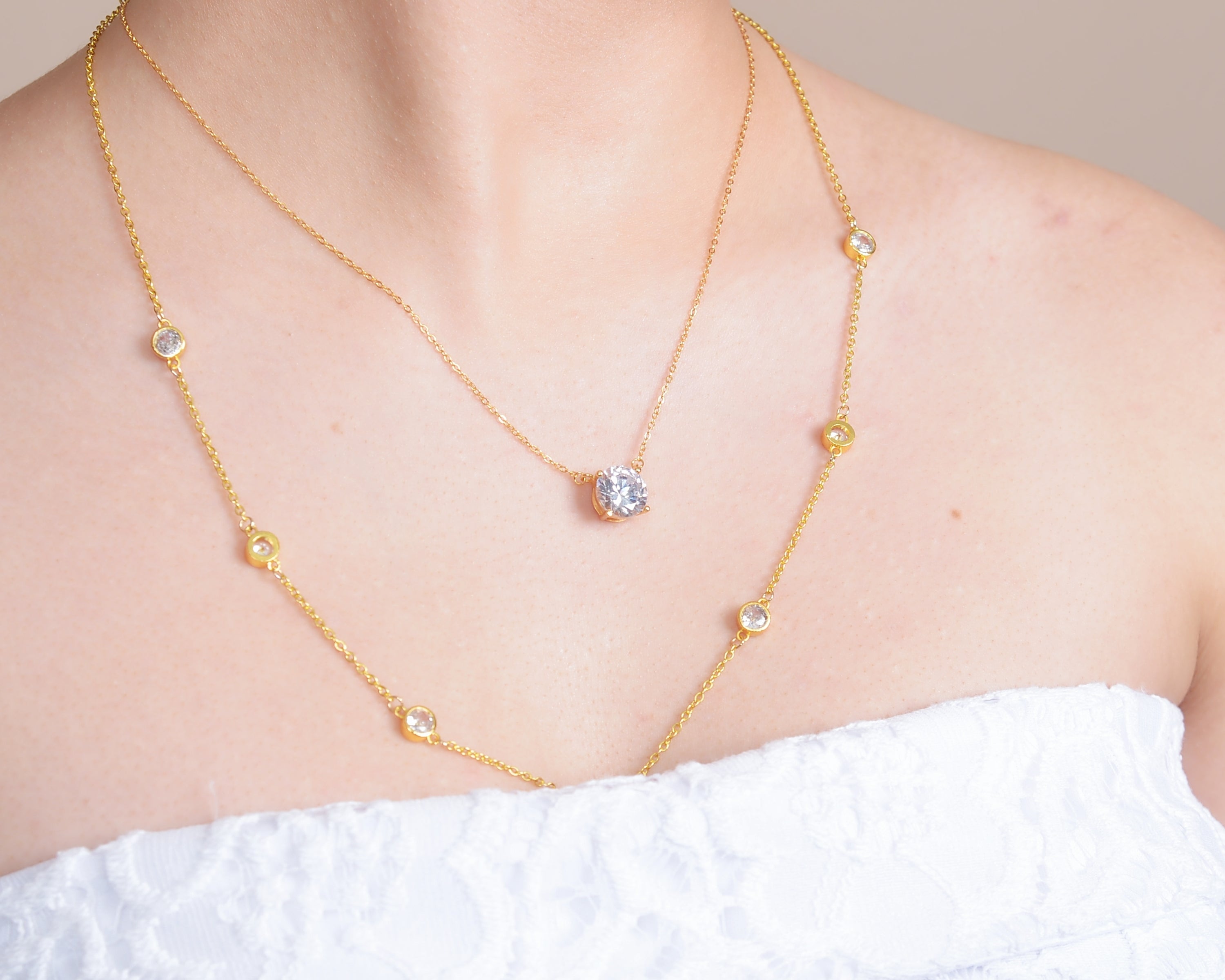 DIVA'S Single Stone Necklace Sterling Silver 925 Gold Plated