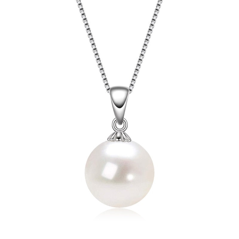 Pearl necklace with silver chain on a white background