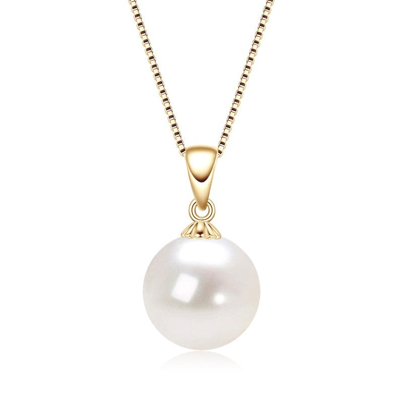 Pearl necklace with gold clasp on a white background