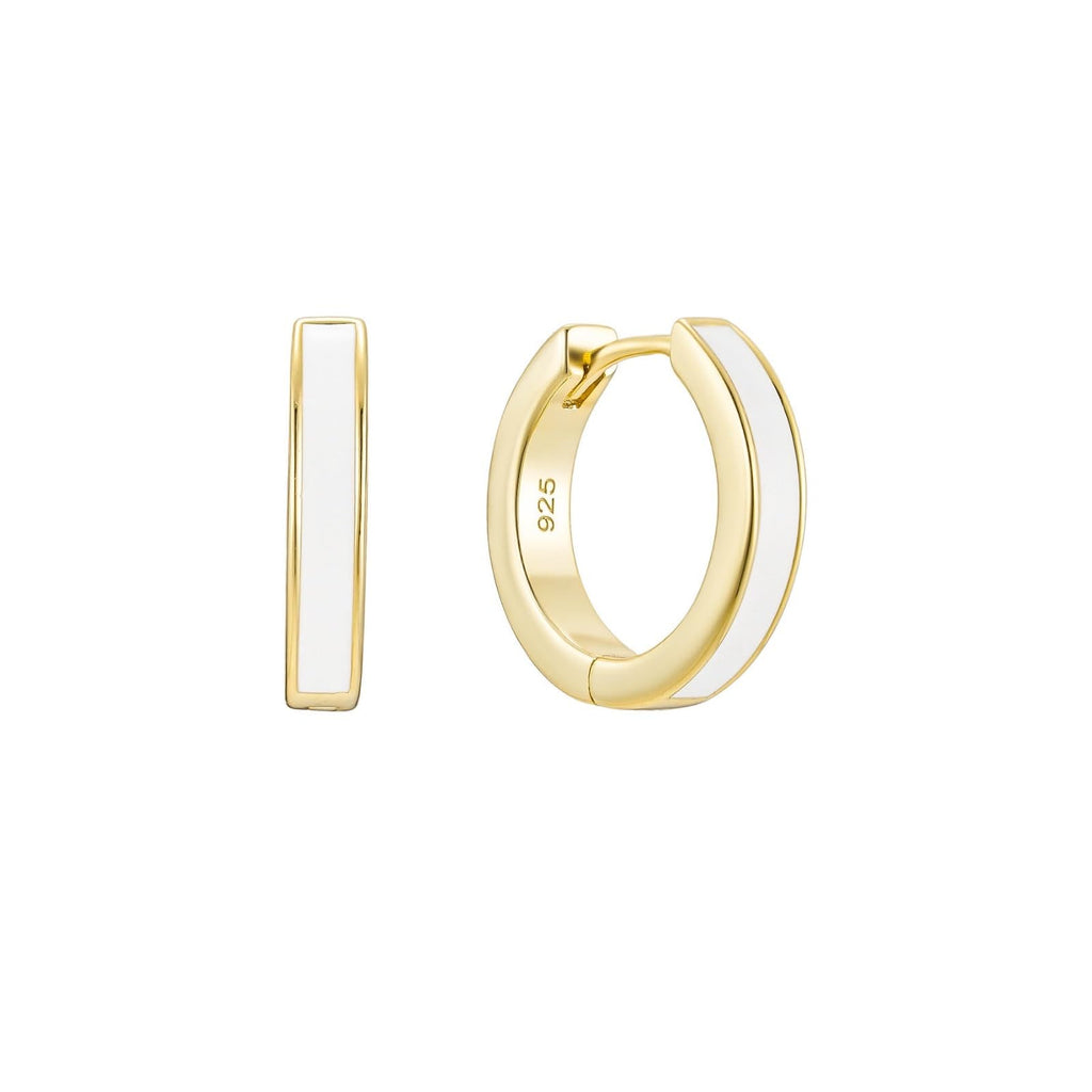 DIVA’S Hoop Style Earrings white enamel Solid Sterling Silver 14K Gold Plated