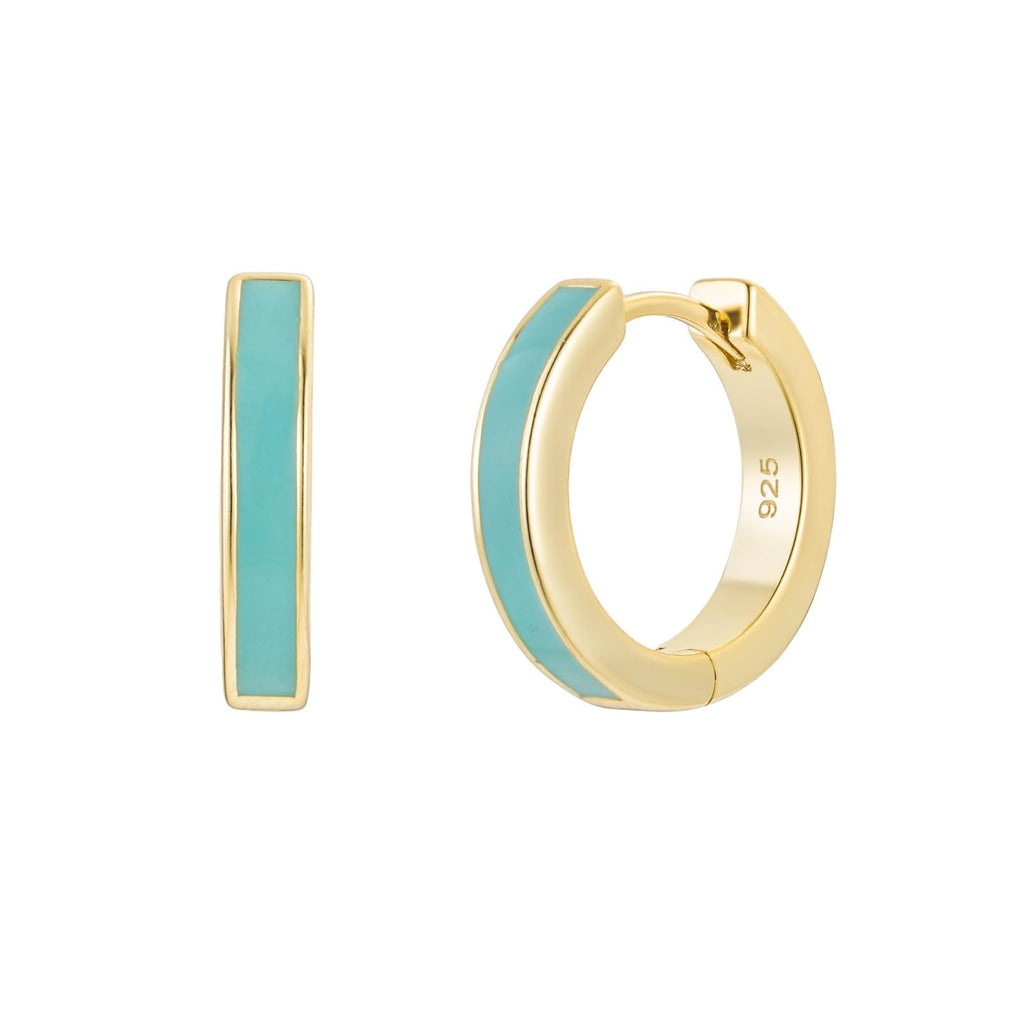 DIVA’S Hoop Style Earrings blue enamel Solid Sterling Silver 14K Gold Plated