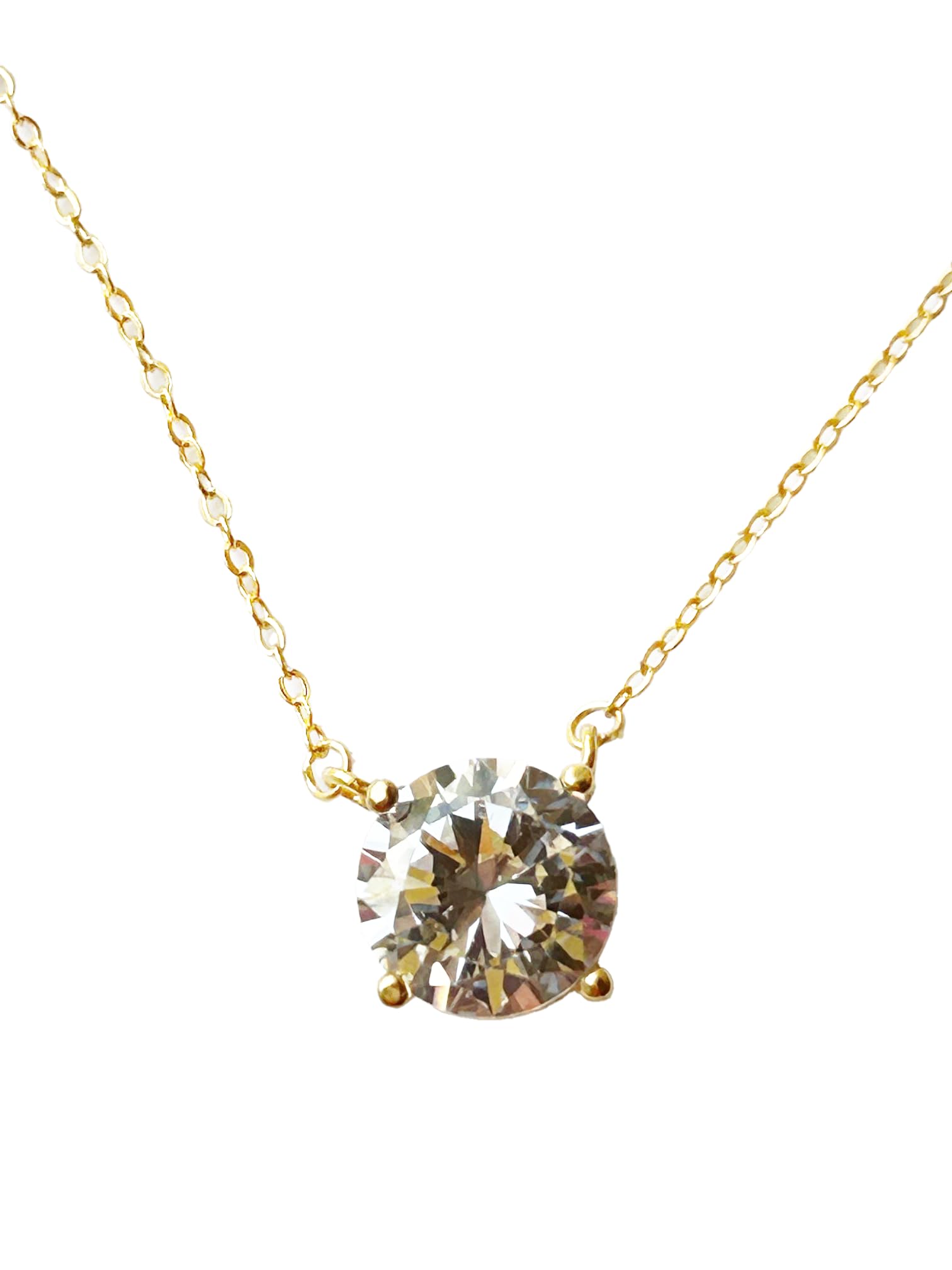 DIVA'S Single Stone Necklace Sterling Silver 925 Gold Plated on white background