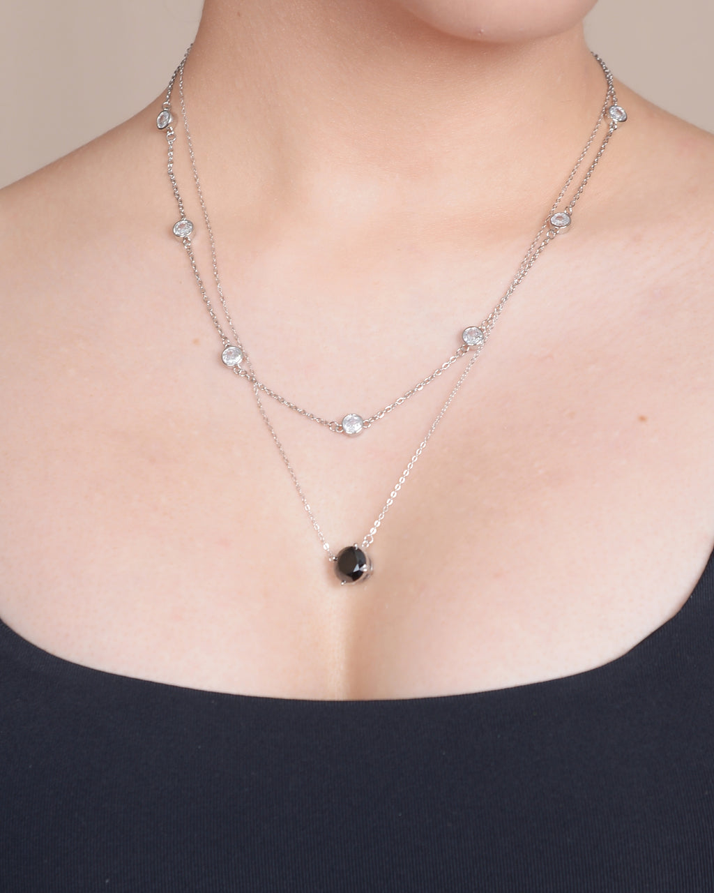 DIVA'S Single Stone Necklace Sterling Silver 925 Gold Plated