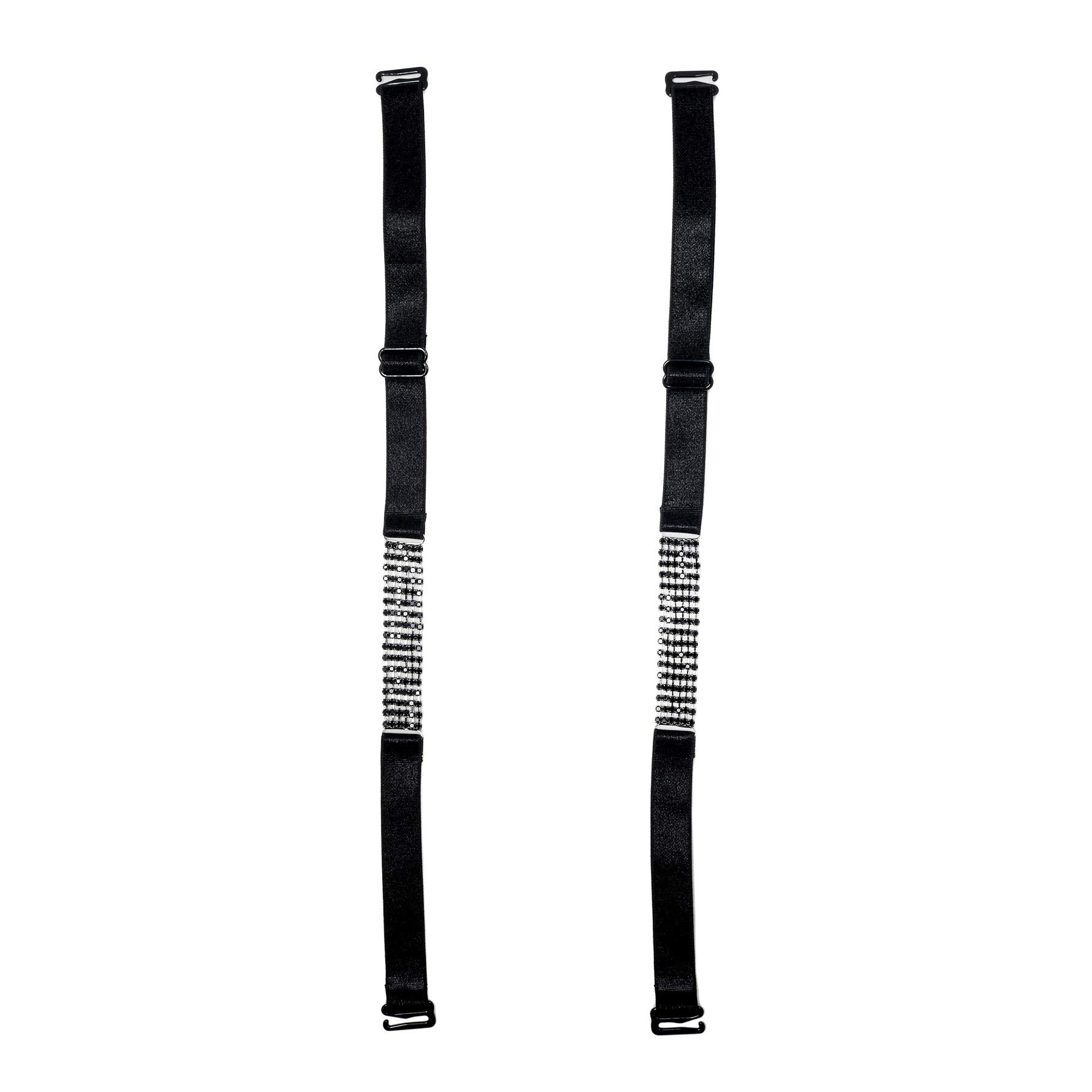 fabric and rhinestone detail black Replacement Bra Straps 15mm width size on white background 