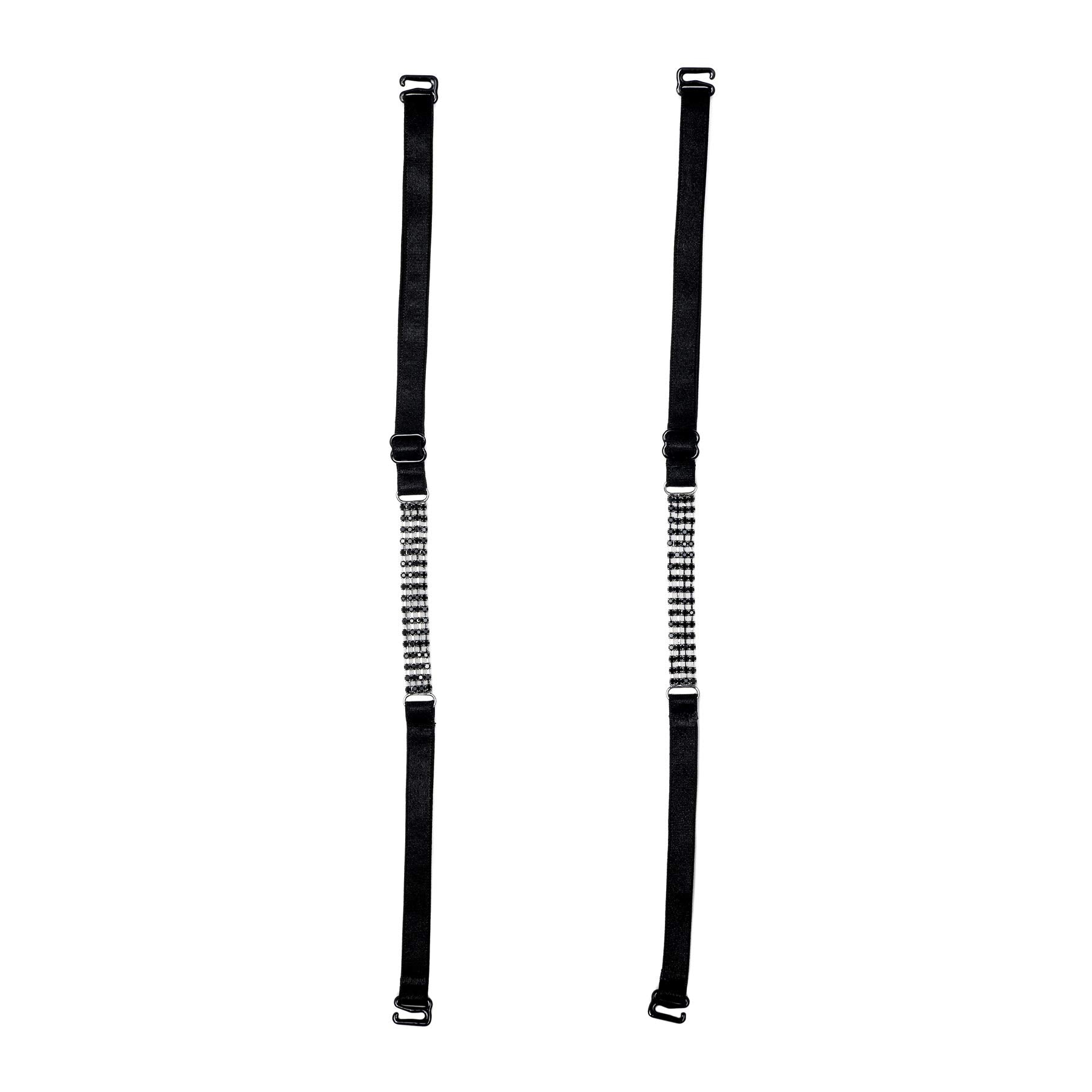 Classic Fabric Replacement Bra Straps with black rhinestone detail 10mm width size on white background