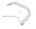 Cultured Pearls Women 8mm 3 Rows Adjustable for Chocker or Necklace 18K Gold Plated with 925 8mm Match Stud Earrings Set, Natural Stones on white background