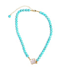 DIVA'S Turquoise 8mm Necklace with Mother Pearl Clover Detail