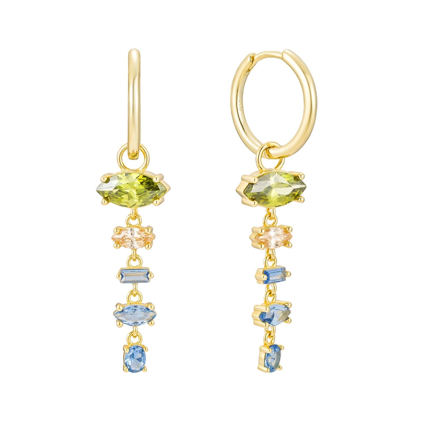 DIVA’S Hoop Style Earrings Solid Sterling Silver 14K evil eye multicolor Gold Plated