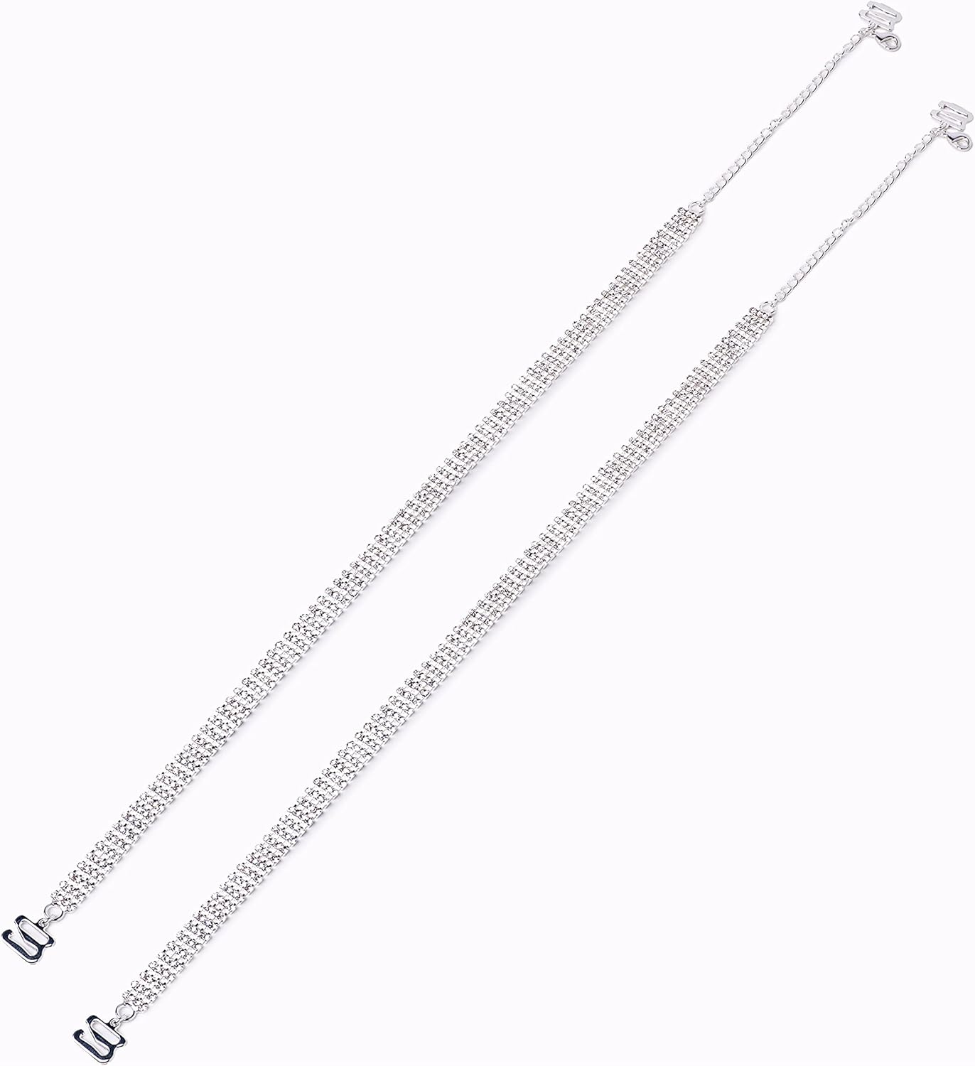Rhinestone Removable Crystal Silver Bra Straps product display on white background