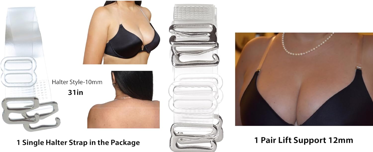 clear bra straps 12mm size lift support and halter clear style straps part of the package offer on models and white background