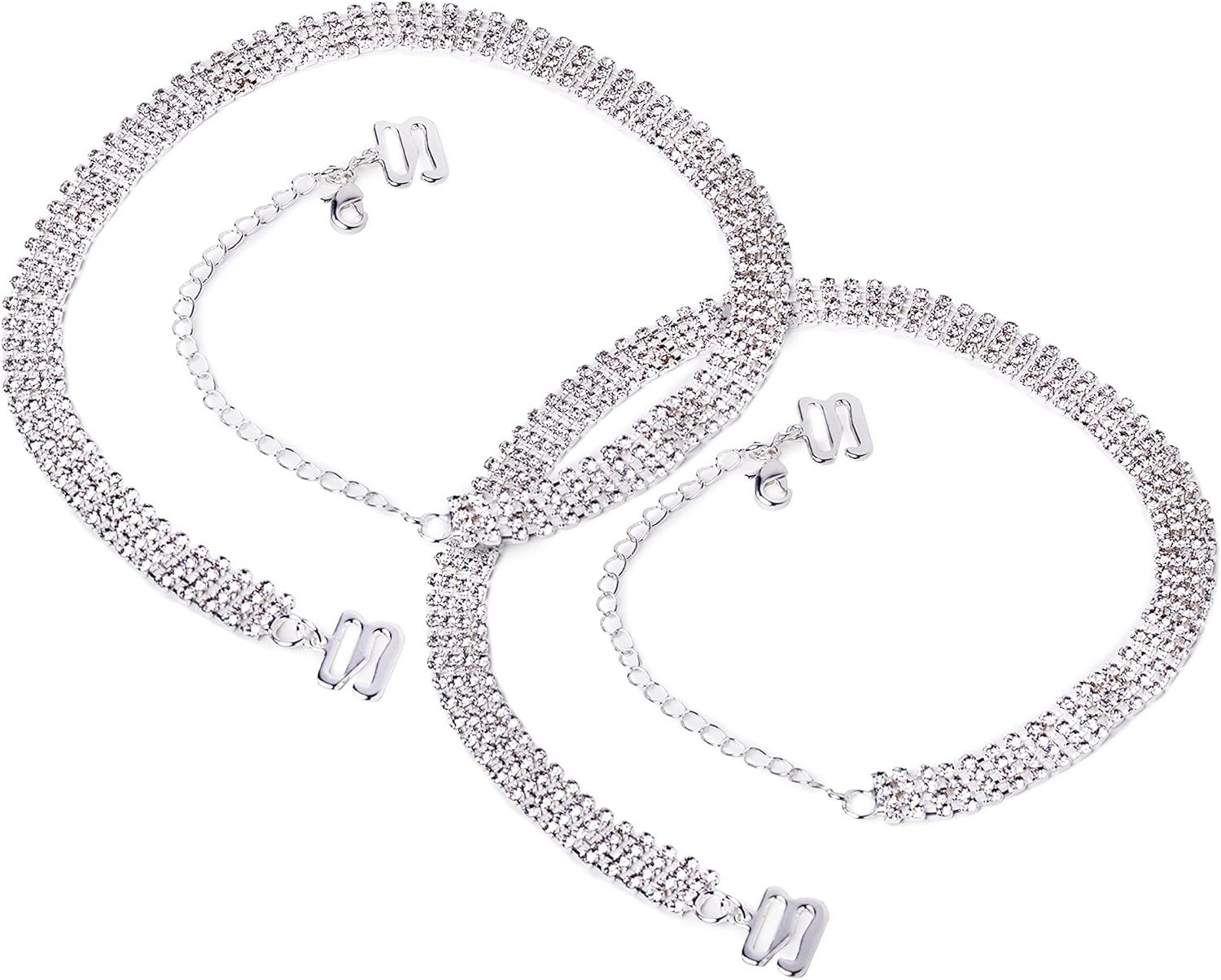 Rhinestone Removable Crystal Silver Bra Straps on white background