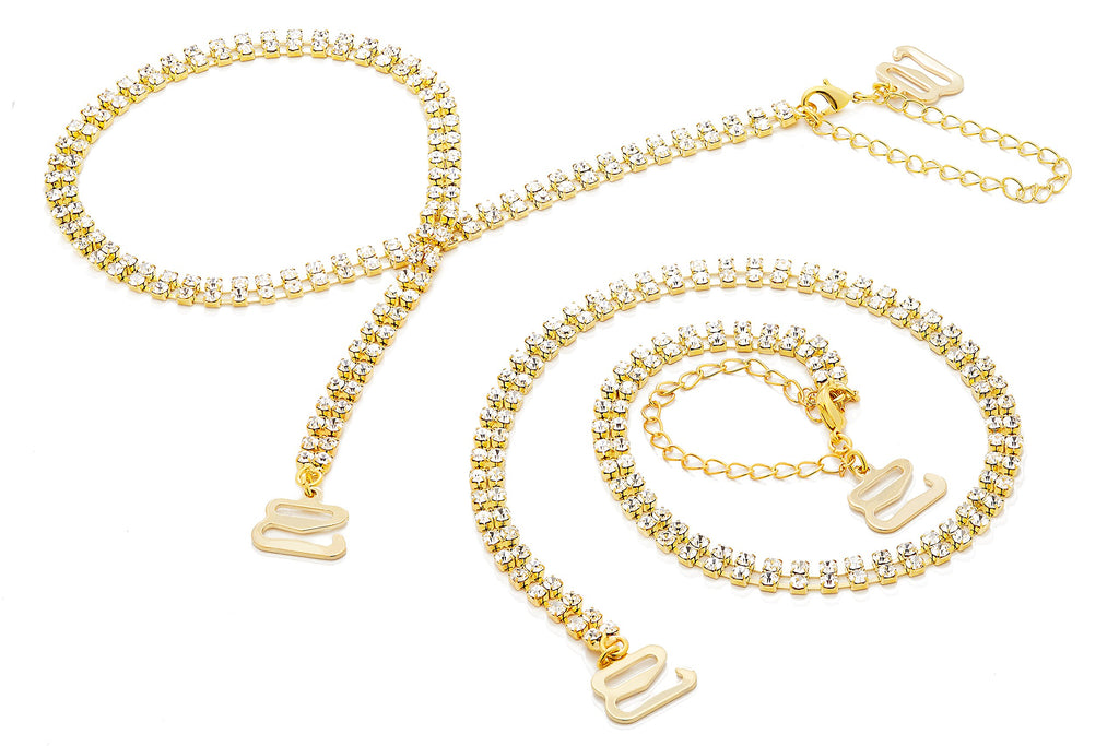 Rhinestone removable Gold Crystal Bra Straps, Multiple Sizes on white background