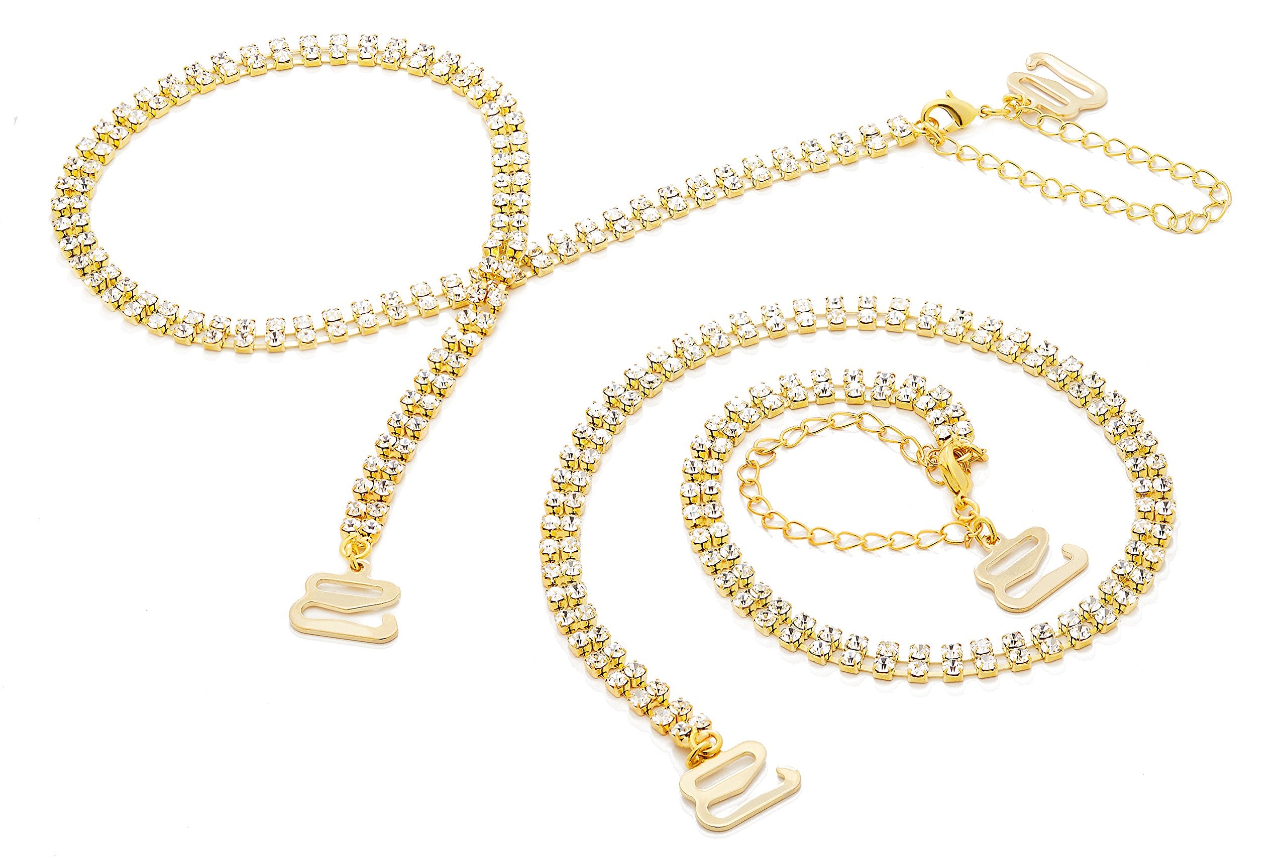 Rhinestone removable Gold Crystal Bra Straps, Multiple Sizes on white background