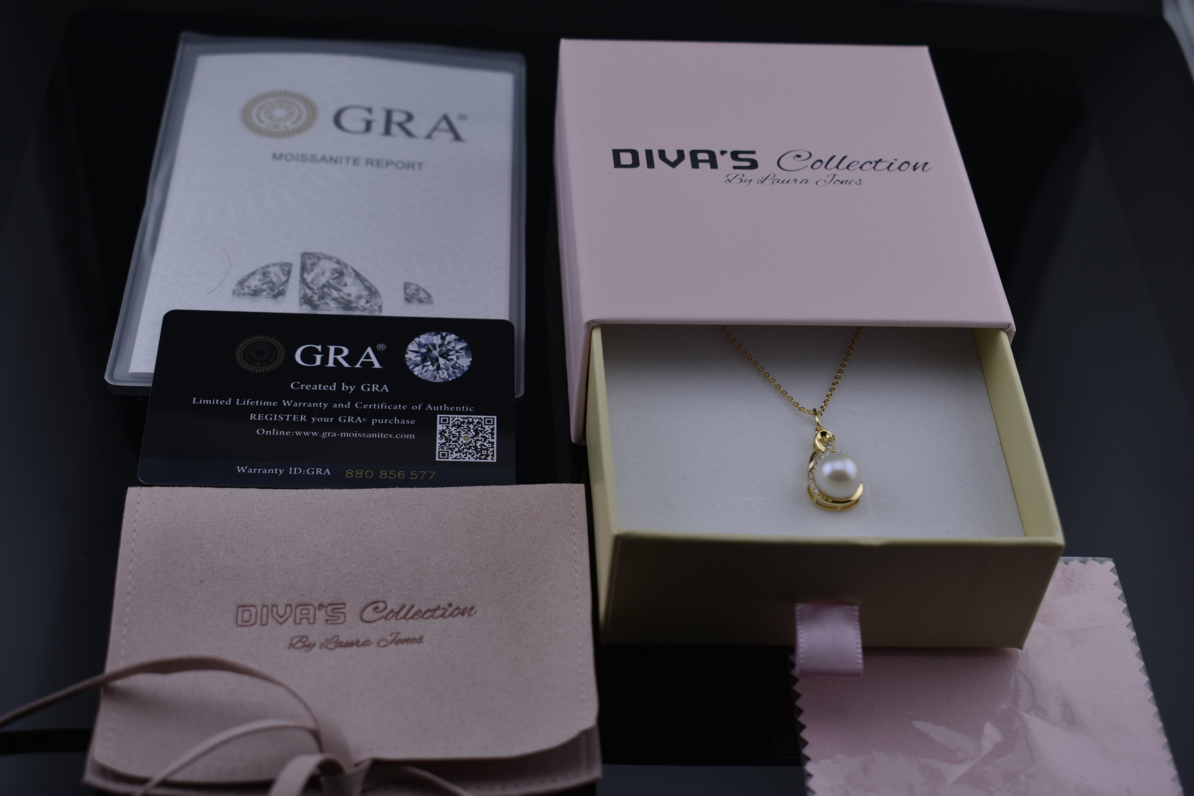 DIVA'S White 9-10mm Cultured Pearl Pendant Necklace in Sterling Silver-14K Gold Plated with Moissanite Stones Details Infinity-Classic Style