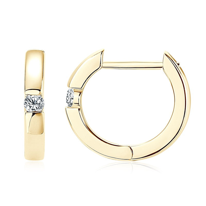 moissanite small hoops earrings sterling silver 14k yellow gold plated in white background