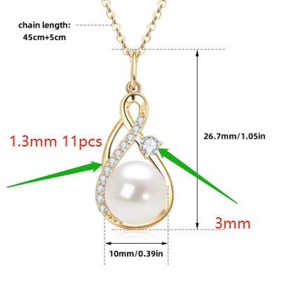 DIVA'S White 9-10mm Cultured Pearl Pendant Necklace in Sterling Silver-14K Gold Plated with Moissanite Stones Details Infinity-Classic Style