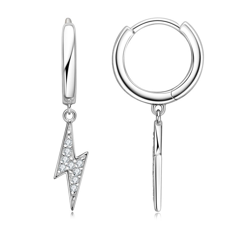 hoop earrings with ray charm sterling silver 14k white gold plate on white background