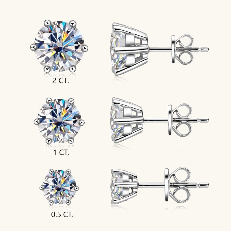 moissanite diamond-shaped 3 pairs earrings with different carat weights brilliant 925 sterling silver 14k white gold plate showing different sizes offer on white background