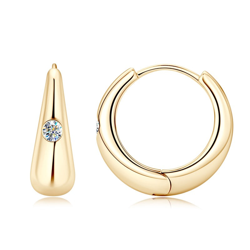 chunky moissanite solid sterling silver 14k yellow gold plated hoops
