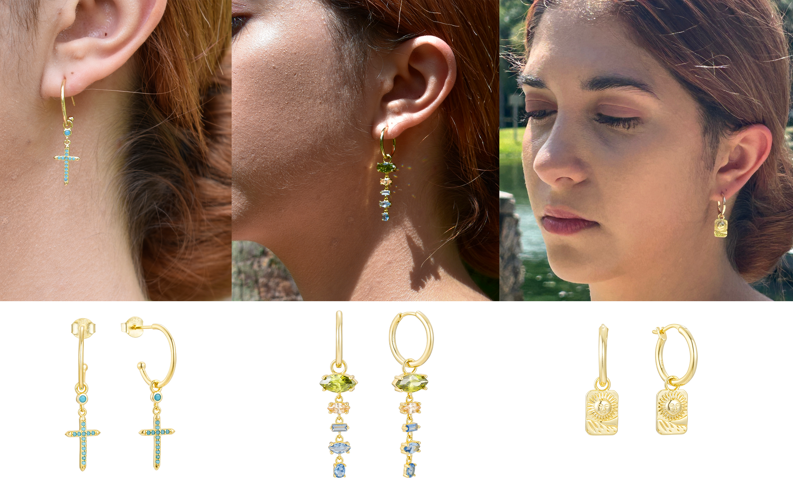 hoops earrings with removeable charms sterling silver 14k gold plated on models