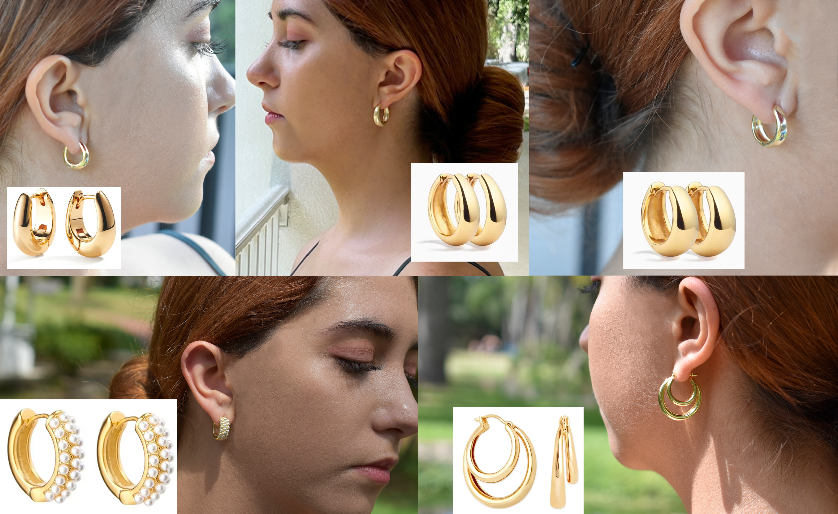 hoops earrings classic sterling silver 14k yellow gold plated showing on models
